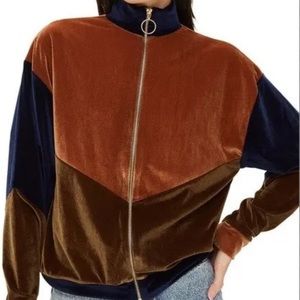 VELOUR PANEL ZIP SWEATSHIRT